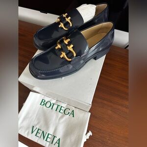 Bottega Veneta Monsieur Navy Patent Leather Loafers